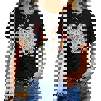 チャウチャウ 水彩 花 デザイン レディースTシャツ - Kawaiitshirt