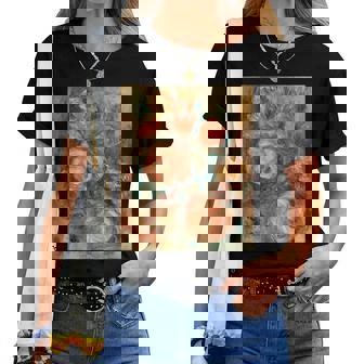 バラの花束 ルノワール 印象派 カラフル絵画 レディースTシャツ - Kawaiitshirt