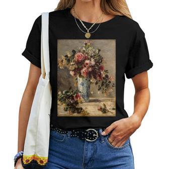 ピエール・オーギュスト ルノワールのバラとジャスミン デルフト花瓶 長袖tシャツ レディースTシャツ - Kawaiitshirt