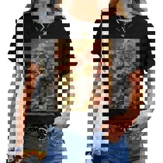 ピエール・オーギュスト・ルノワール作「花瓶の中のバラ」 ガーデンフラワー レディースTシャツ - Kawaiitshirt