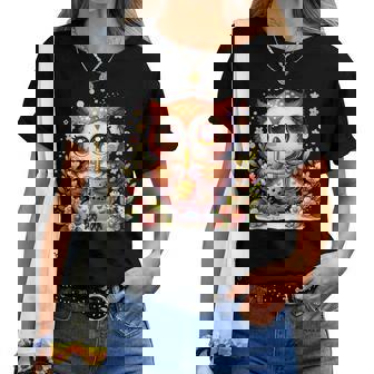 フクロウ ドリンク ボバ ティー ボヘミアン 羽 女の子 花 ニューエイジ レディースTシャツ - Kawaiitshirt