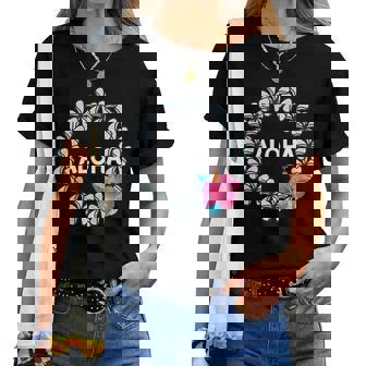 フラダンス フラ レッスン用 アロハ トロピカル ハワイ ハイビスカス かわいい 花 ハワイアン 人気 黒 南国 レディースTシャツ - Kawaiitshirt