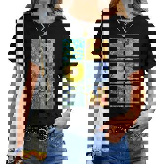 ヴァン・ゴッホコラージュ 星月夜 ひまわり アーモンドの花 レディースTシャツ - Kawaiitshirt