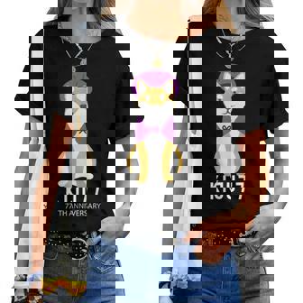 喜寿祝い 犬 柴犬 ちゃんちゃんこ 父 男性 女性 母 犬好き 喜寿 お祝い 77歳 かわいい おしゃれ レディースTシャツ - Kawaiitshirt