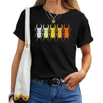 昆虫学者、カブトムシ愛好家または所有者のためのレトロなスタイルのクワガタ Tag Beetles レディースTシャツ - Kawaiitshirt