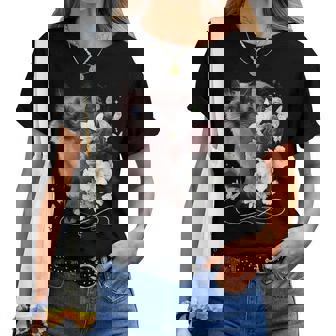 花とシャム猫、ヴィンテージ感、花柄シャム猫 レディースTシャツ - Kawaiitshirt