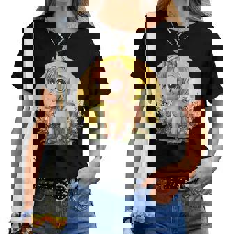 花畑に大きな目を持つかわいいポニー レディースTシャツ - Kawaiitshirt