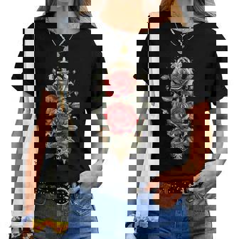 赤いバラ 花 ボタニスト 庭の花 赤いバラ 長袖tシャツ レディースTシャツ - Kawaiitshirt