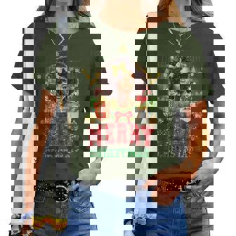 African American Black Proud Merry Christmas Afro Bun Women T-shirt | Mazezy