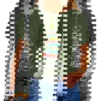 All Booked For Christmas Xmas Tree Teacher Holiday Pajamas Women T-shirt | Mazezy