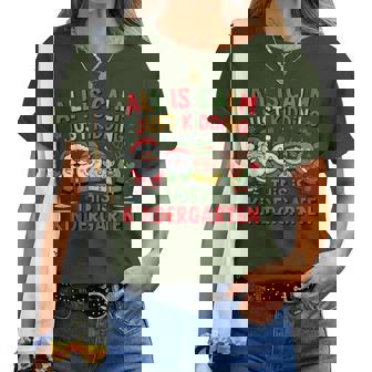 All Is Calm Xmas Kindergarten Christmas Season Teacher Women T-shirt | Mazezy