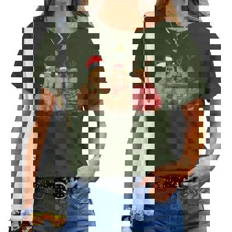 Capybara Christmas Tree Lights Reindeer Santa Hat Xmas Women T-shirt | Mazezy