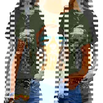 Cute Dachshund With Sunglasses Santa Hat Snow Christmas Dog Women T-shirt | Mazezy