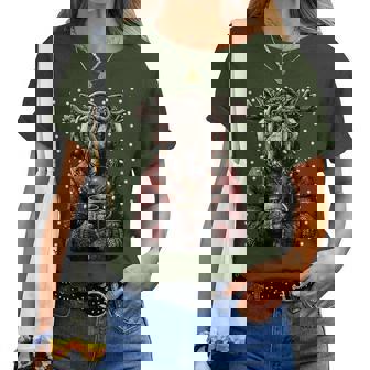 Cute Moose In Glasses Christmas Lights Coffee Winter Women T-shirt | Mazezy