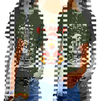 F-Caw-F Chicken Fcawf Chicken Christmas Light Santa Hat Women T-shirt | Mazezy