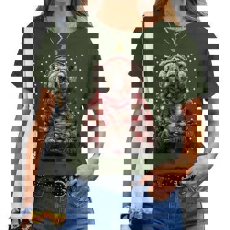 Festive Bear In Glasses Christmas Lights Coffee Winter Women T-shirt | Mazezy