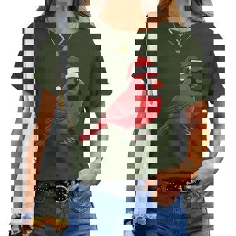 Festive Cute Red Cardinal Bird Christmas Winter Nature Lover Women T-shirt | Mazezy