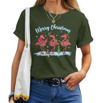 Frohe Weihnachten Rosa Flamingo Weihnachtsmütze Xmas Lights T-shirt Frauen - Geschenkecke