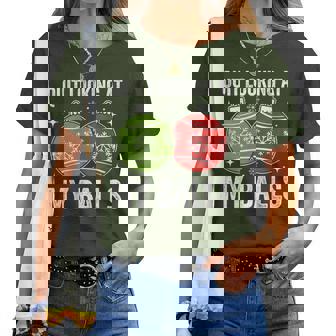 Christmas Adult Humor Quit Looking At My Balls Women T-shirt | Mazezy