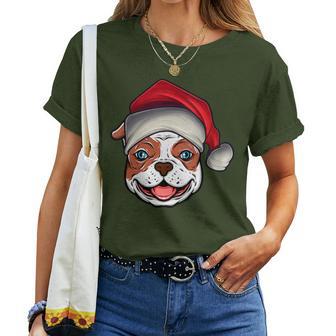 Santa Hat Xmas Pajamas American Bulldog Dog Christmas Women T-shirt | Mazezy