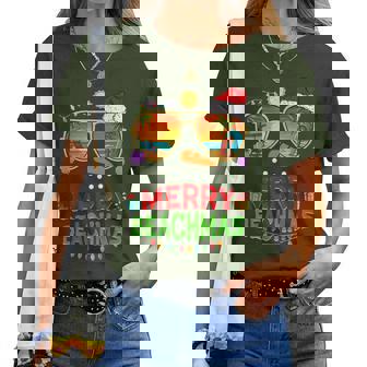 Merry Beachmas Tropical Christmas Hawaii Snowman Beach Women T-shirt | Mazezy