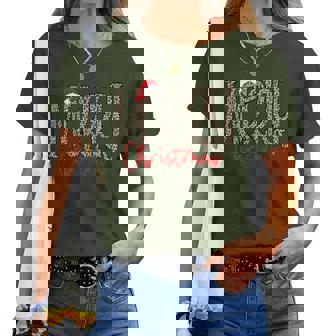 Merry Christmas Leopard Santa Hat Xmas For Girls Women T-shirt | Mazezy