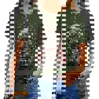 Persian Cat In Glasses Christmas Lights Coffee Winter Kitten Women T-shirt | Mazezy