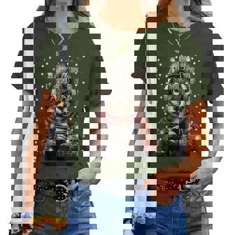 Squirrel With Glasses Christmas Lights Coffee Winter Women T-shirt | Mazezy