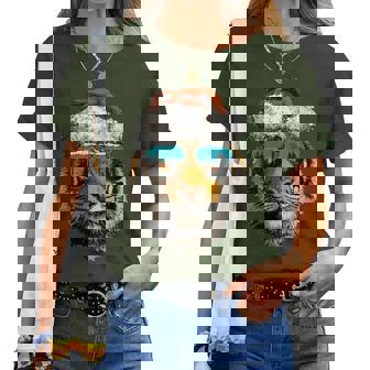 Tiger With Sunglasses Snow Santa Hat Snowy Christmas Animal Women T-shirt | Mazezy