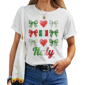 Coquette Bow Italian Flag Italy Hearts Cute Girls Women T-shirt | Mazezy