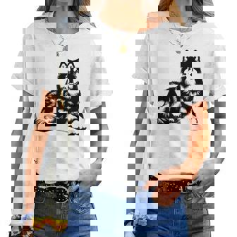 Dog Dad Mom Lover Monochromatic Alaskan Malamute Women T-shirt | Mazezy