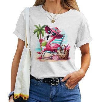 Flamingo At Beach Cute Flamingo Tropical Birds Girl Women T-shirt - Thegiftio