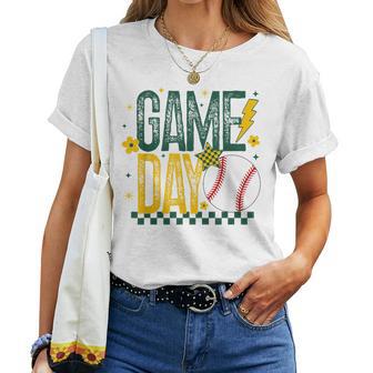 Game Day Baseball Ball Mom School Pride Green & Gold Women T-shirt - Thegiftio