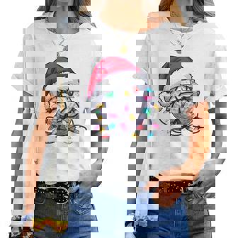 Golf Ball Santa Hat Christmas Golfing Xmas Lights Tri-Blend Women T-shirt | Mazezy