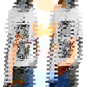 Kawaii Tiger Boba Tea Anime Japanese Bubble Tea Lover Girls Women T-shirt | Seseable UK