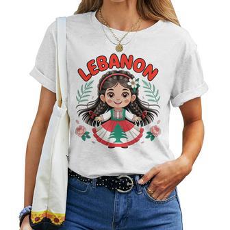 Lebanese Girl Traditional Dress With Flag Colors And Flowers Women T-shirt - Thegiftio UK