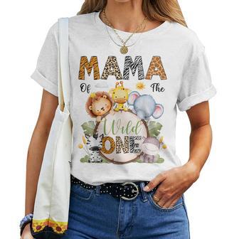Mama Of The Wild One 1St Birthday Boy Safari Animals Women T-shirt - Thegiftio UK