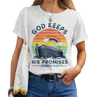 Noah Ark Rainbow Jesus Christian God Keeps His Promises Women T-shirt | Mazezy