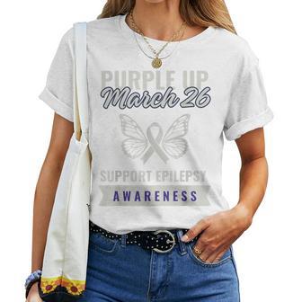 Purple Up March 26 Support Cute Purple Butterfly And Ribbon Women T-shirt | Mazezy