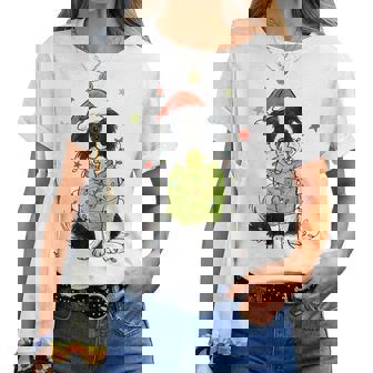 Santa Border Collie Christmas Border Collie Dog Mom Pajama Women T-shirt | Mazezy