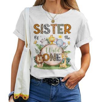 Sister Of The Wild One First Birthday Boy Jungle Safari Women T-shirt - Thegiftio UK