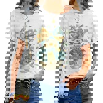 Vintage Snowman With Floral Bow & Denim Jacket Christmas Women T-shirt | Mazezy