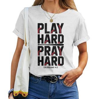 Youth Christian Baseball Play Hard Pray Hard N Boys Faith Women T-shirt - Thegiftio UK
