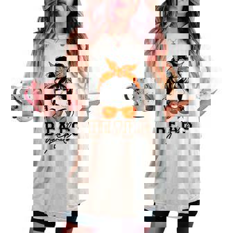 Bears Girl Messy Bun Sports Fan Team Athletic Spirit Women's Oversized Comfort T-shirt | Mazezy