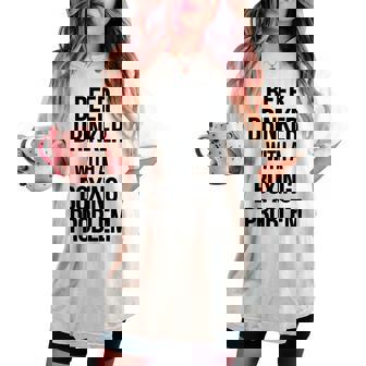 Beer Drinker With A Boxing Problem おもしろワークアウトボクサー 長袖tシャツ レディースオーバーサイズコンフォートTシャツ - Kawaiitshirt