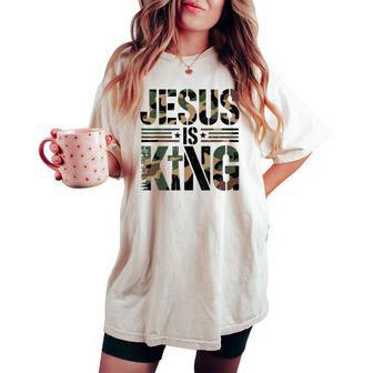 Camo Jesus Is King Cross Christian Camouflage Religious Women's Oversized Comfort T-shirt - Thegiftio UK