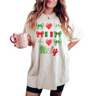 Coquette Bow Italian Flag Italy Hearts Cute Girls Women's Oversized Comfort T-shirt | Mazezy