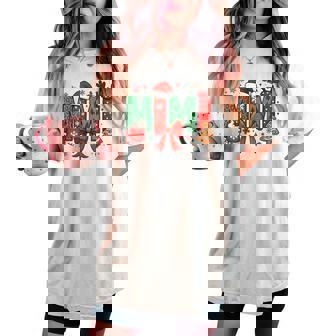 Cute Mimi Reindeer Merry Christmas Candy & Santa Hat Grandma Women's Oversized Comfort T-shirt | Mazezy