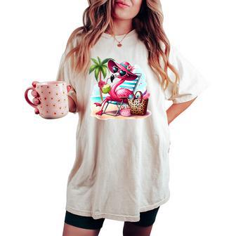 Flamingo At Beach Cute Flamingo Tropical Birds Girl Women's Oversized Comfort T-shirt - Thegiftio