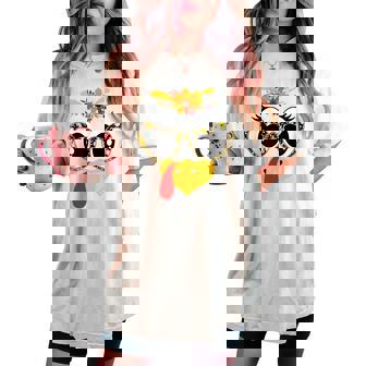 Turkey Face Floral Colorful Sunglasses Thanksgiving Tri-Blend Women's Oversized Comfort T-shirt | Seseable CA